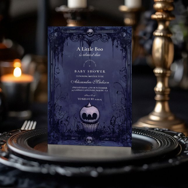 Dark Gothic Purple Halloween Baby Shower Invitation (Creator Uploaded)