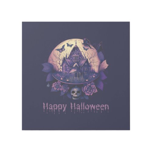 Dark Gothic Purple Haunted House Happy Halloween Gallery Wrap