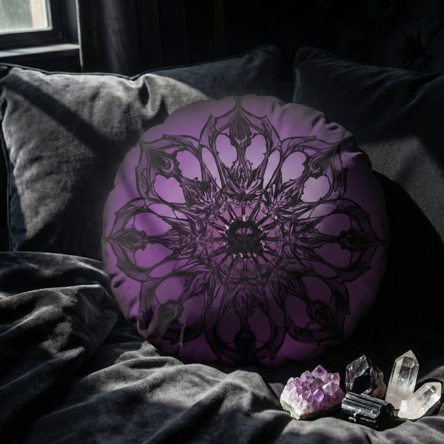 Dark Gothic Purple Mandala Mystical Round Pillow (Creator Uploaded)