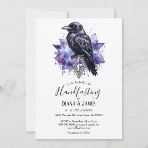 Dark Gothic Purple Raven & Diamond Handfasting Invitation