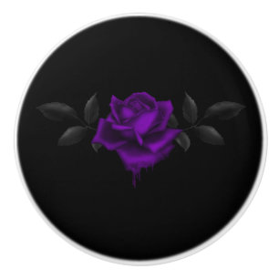 Dark Gothic Purple Rose Ceramic Knob