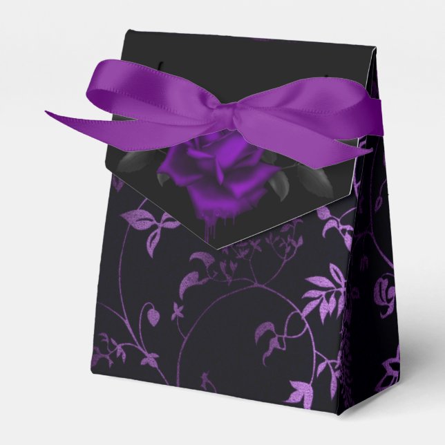Dark Gothic Purple Rose Favor Boxes (Front Side)