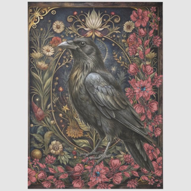 Dark Gothic Raven Floral Abstract Art  Tissue Paper (Front)