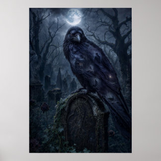 Dark Gothic Raven Moonlit Art Print