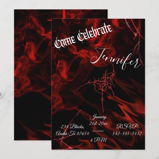 Dark Gothic Red black smoke party  alternative Invitation (Front/Back)