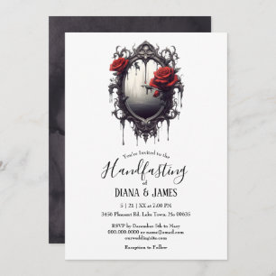 Dark Gothic Red Rose & Mirror Fantasy Handfasting Invitation