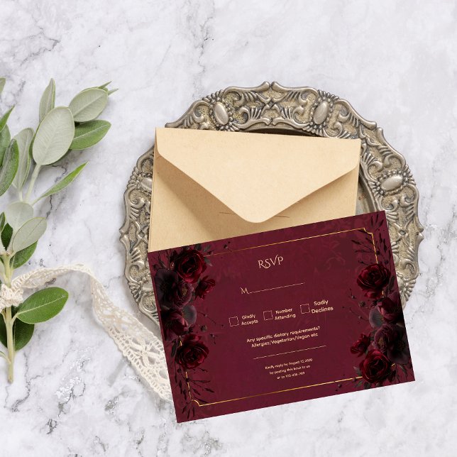 Dark Gothic Romance Roses Wedding RSVP Card (Creator Uploaded)