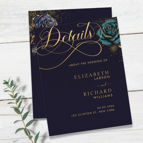 Dark Gothic Rose Glitter Wedding Enclosure Card