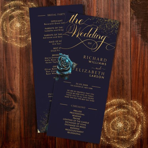 Dark Gothic Rose Glitter Wedding Program