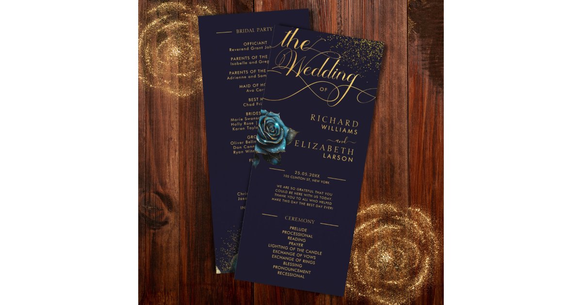 Dark Gothic Rose Glitter Wedding Program | Zazzle