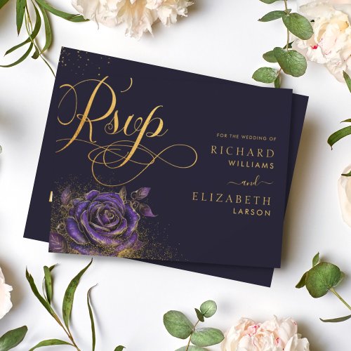 Dark Gothic Rose Glitter Wedding RSVP Card