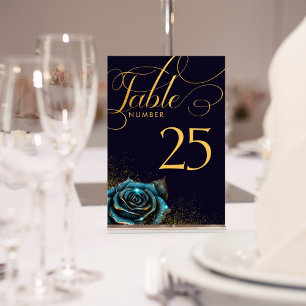 Dark Gothic Rose Glitter Wedding Table Number