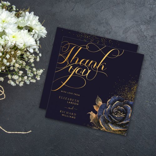 Dark Gothic Rose Glitter Wedding Thank You Card