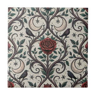 Dark Gothic Rose Pattern (1) Ceramic Tile