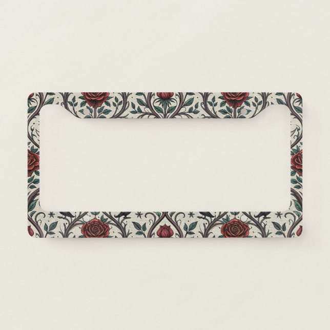 Dark Gothic Rose Pattern (1) License Plate Frame (Front)