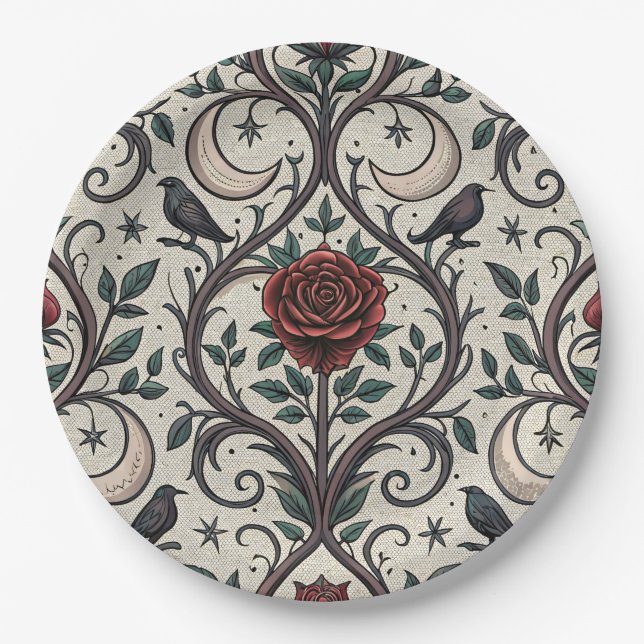 Dark Gothic Rose Pattern (1) Paper Plates (Front)