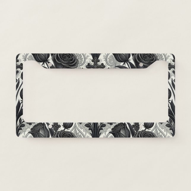 Dark Gothic Rose Pattern (2) License Plate Frame (Front)