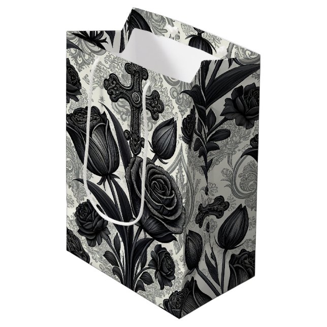 Dark Gothic Rose Pattern (2) Medium Gift Bag (Front Angled)