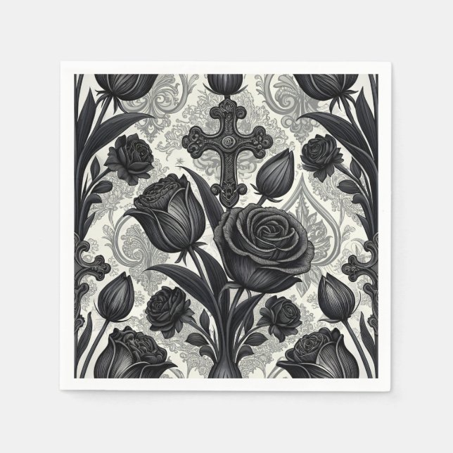 Dark Gothic Rose Pattern (2) Napkins (Front)