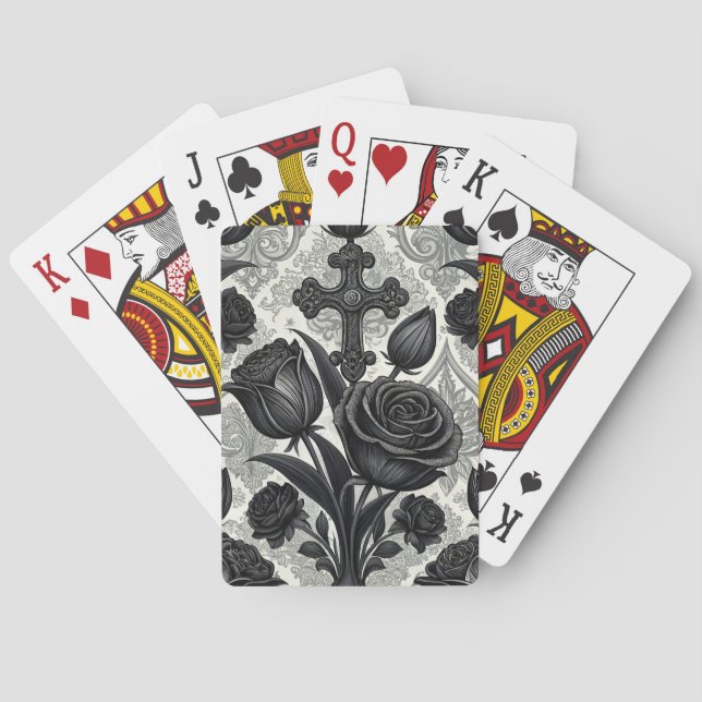 Dark Gothic Rose Pattern (2) Poker Cards (Back)