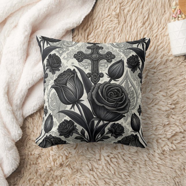 Dark Gothic Rose Pattern (2) Throw Pillow (Blanket)