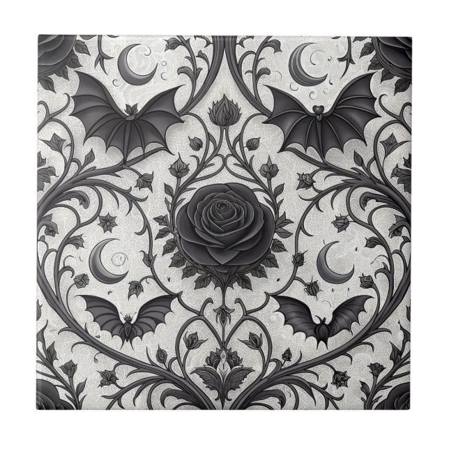 Dark Gothic Rose Pattern (3) Ceramic Tile (Front)