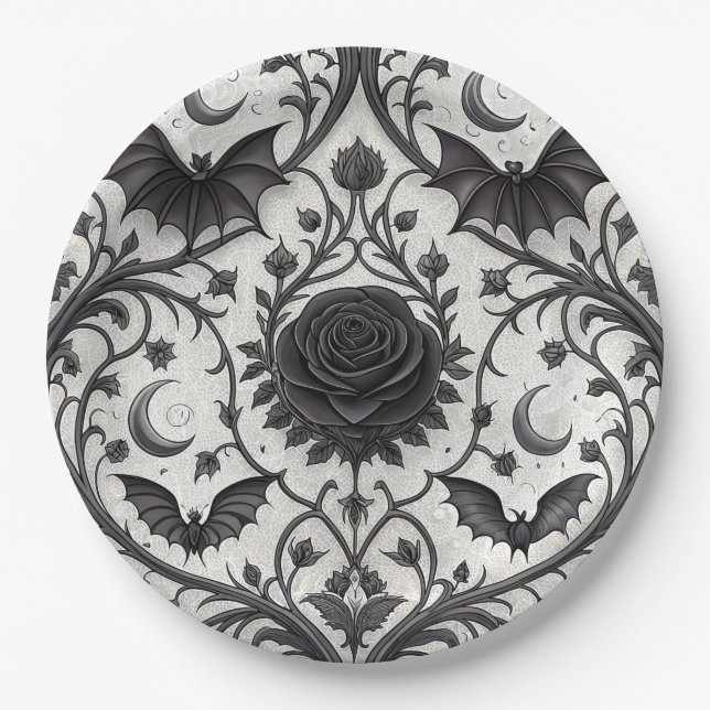 Dark Gothic Rose Pattern (3) Paper Plates (Front)