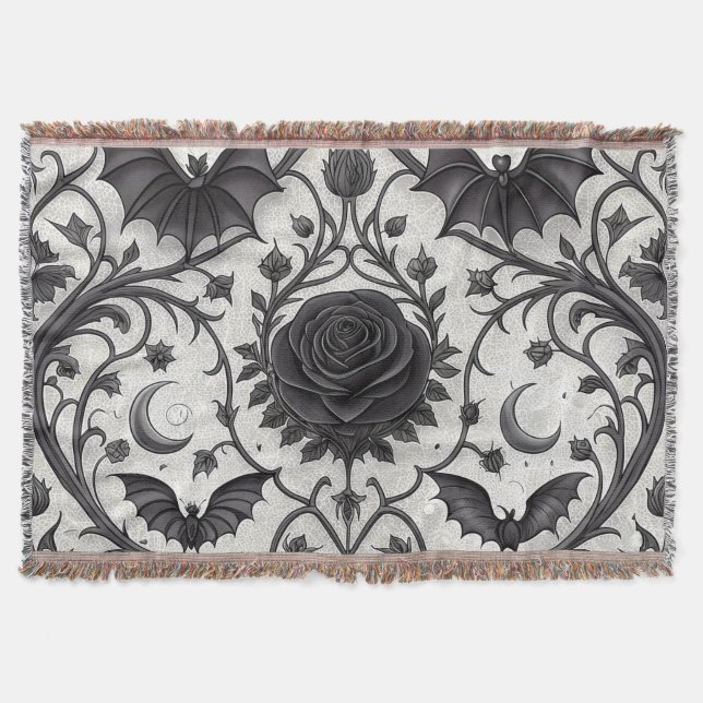Dark Gothic Rose Pattern (3) Throw Blanket (Front)