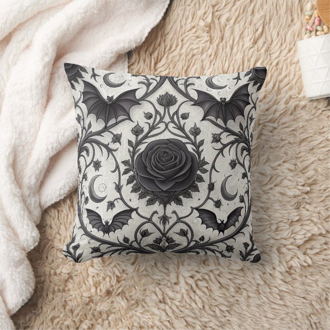 Dark Gothic Rose Pattern (3) Throw Pillow (Blanket)