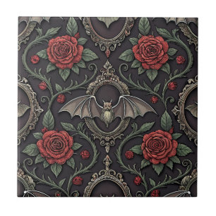 Dark Gothic Rose Pattern (4) Ceramic Tile