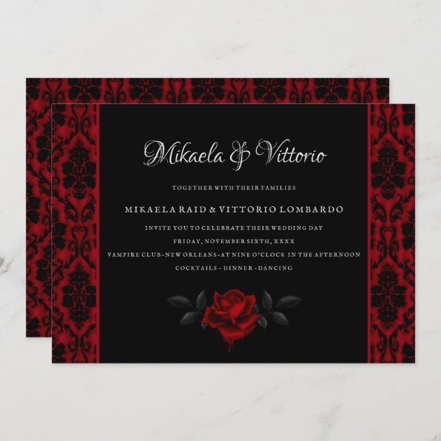Dark Gothic Rose wedding Invitation (Front/Back)