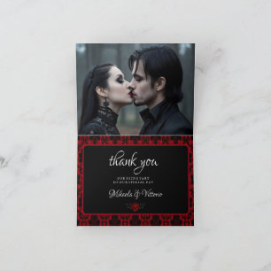 Dark Gothic Rose Wedding Photo Thank You Card