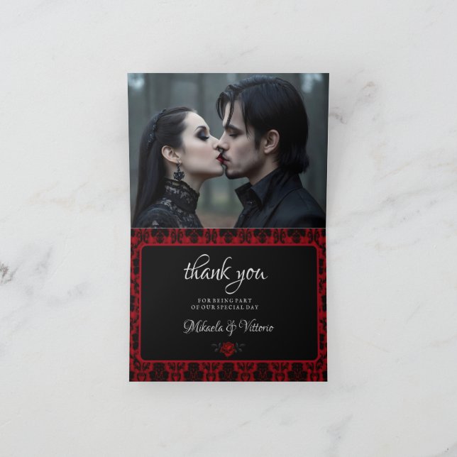 Dark Gothic Rose Wedding Photo Thank You Card (Inside)