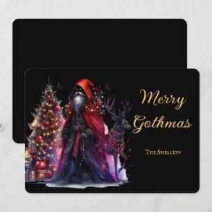 Dark Gothic Santa And Reindeer Christmas Holiday Card