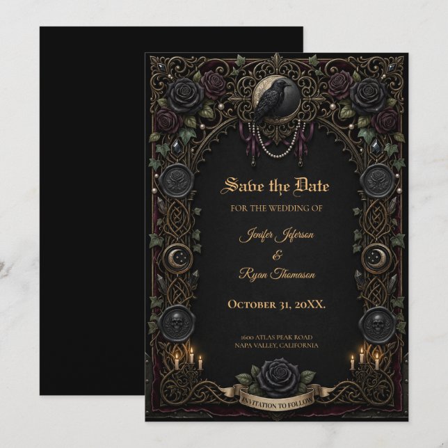 Dark Gothic Save the date invitation (Front/Back)