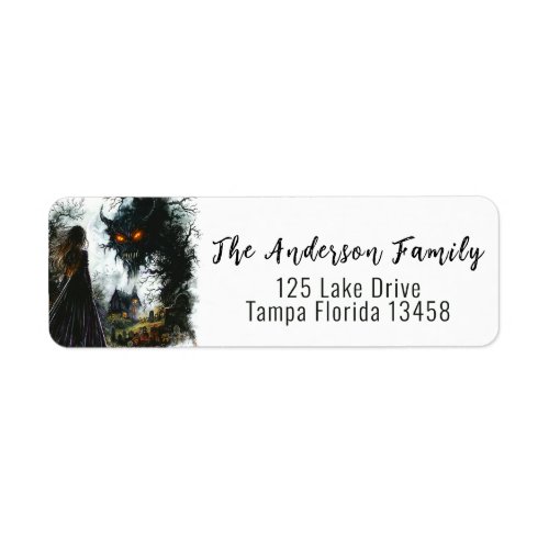 Dark Gothic Shadow Figure Halloween Return Address Label