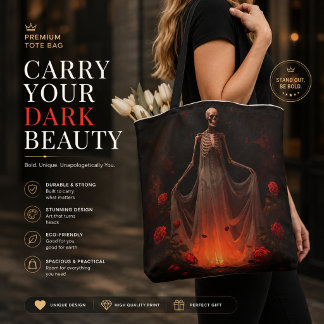 Dark Gothic Skeleton Bride Tote Bag – Spooky Weddi