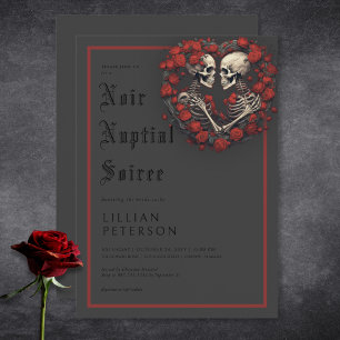 Dark Gothic Skeleton Couple Black Bridal Shower Invitation