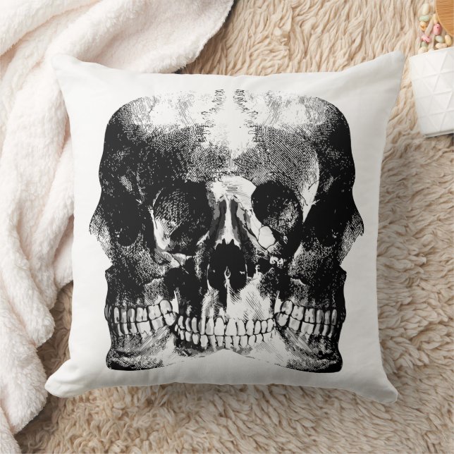 Dark Gothic Skull Art Throw Pillow (Blanket)
