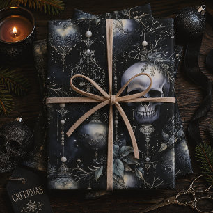 Dark Gothic Skull Christmas Creepmas Wrapping Paper Sheets