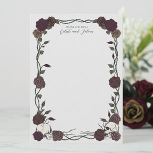 Dark Gothic Skull & Rose Wedding Thank You Note Card