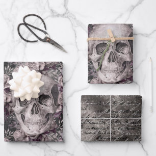 Dark Gothic Skull & Script Wrapping Paper Sheets