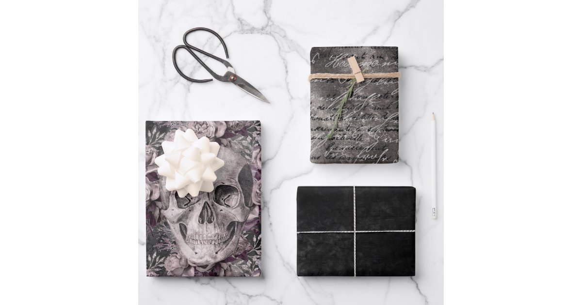 Dark Gothic Skull Wrapping Paper Sheets