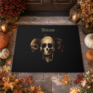 Dark Gothic Skulls Human Black Trio Creature Doormat