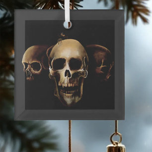 Dark Gothic Skulls Human Black Trio Creature Glass Ornament