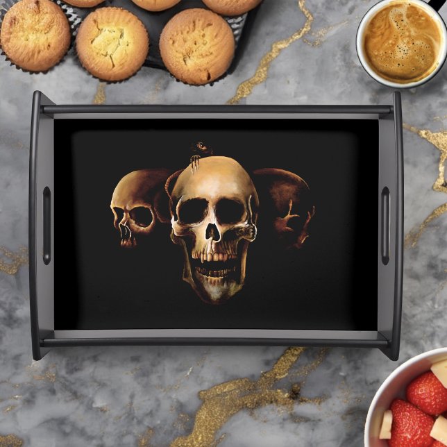 Dark Gothic Skulls Human Black Trio Creature Serving Tray (Creator Uploaded)