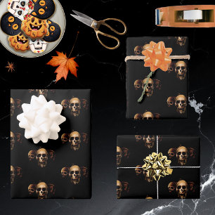 Dark Gothic Skulls Human Black Trio Creature Wrapping Paper Sheets
