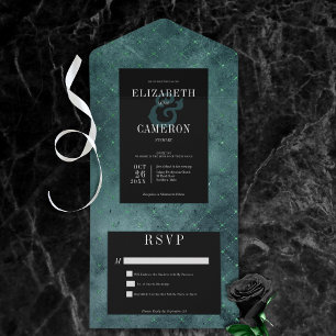 Dark Gothic Teal & Black Vintage Diamond No Dinner All In One Invitation