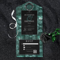 Dark Gothic Teal & Black Vintage Moth QR Code