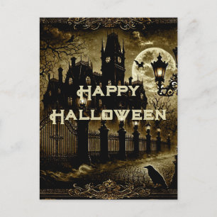 Dark Gothic Victorian Vintage Happy Halloween  Holiday Postcard